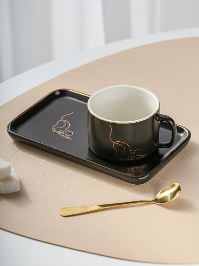 Чайная пара керамика, 3 предмета, на 1 персону, 150 мл, Котики, B010419, в ассортименте