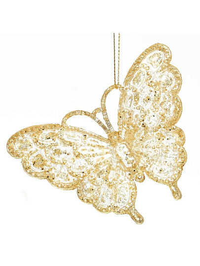 Елочное украшение Бабочка, золотое, 12 см, SYYKLA-182236