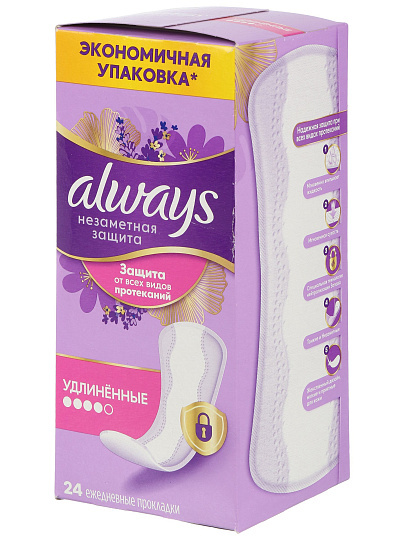 Прокладки женские Always, Незаметная защита, ежедневные, 24 шт, удлиненные