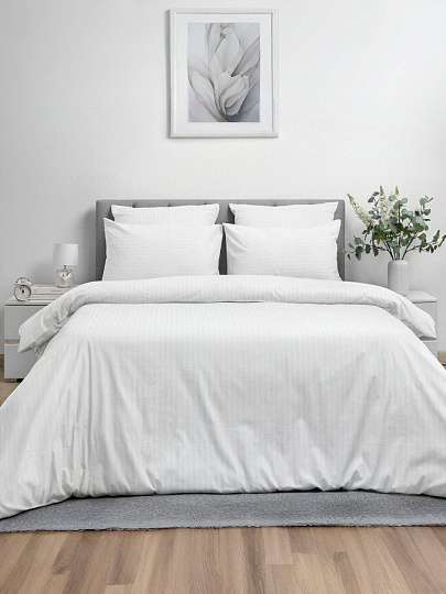 Постельное белье 1.5-спальное, простыня 148х215 см, 2 наволочки 70х70 см, пододеяльник 148х215 см, Волшебная ночь, страйп-ранфорс, Warm white 8709/2