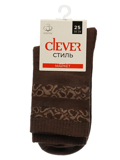 Носки для женщин, хлопок, эластан, Clever, кофейные, р. 25, L3010