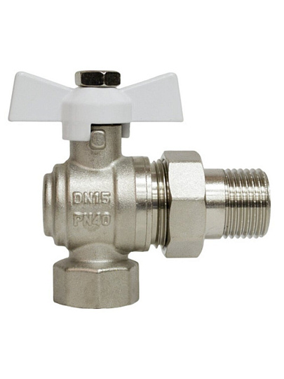 Кран для воды, 1/2'', латунь, угловой, ручка-бабочка, с американкой, STI