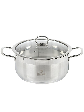 Кастрюля нержавеющая сталь, 5 л, крышка стекло, RasheL, R-50, индукция