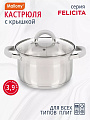 Кастрюля нержавеющая сталь, 3.9 л, крышка стекло, силиконовые ручки, Mallony, Felicità, 009388, индукция