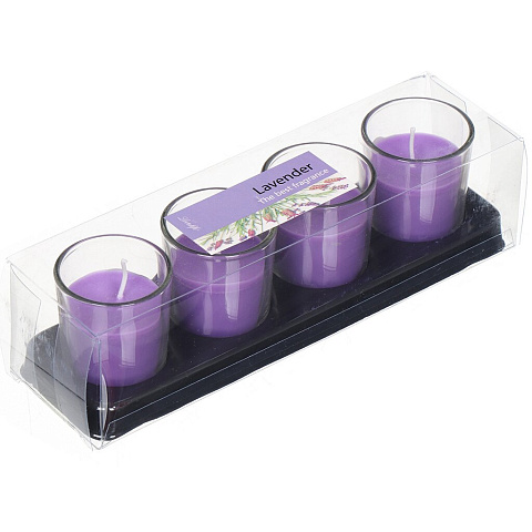 Свеча декоративная, 5.4х4.4 см, в подсвечнике, 4 шт, фиолетовая, стекло, 10195924