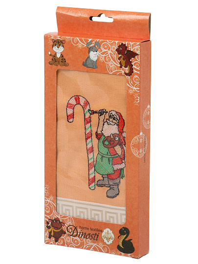 Полотенце кухонное 42х42 см, 50% лен, 50% хлопок, Dinosti, Рождественский дедушка, Россия