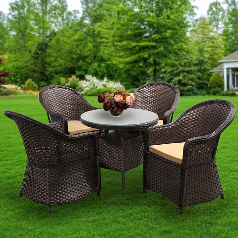 Мебель садовая Green Days, Эльба, коричневая, стол, 80х80х73 см, 4 кресла, подушка бежевая, 150 кг, RSCTL035