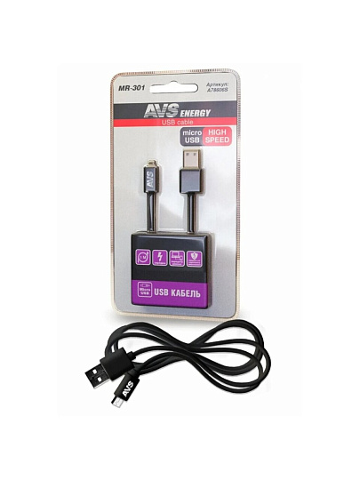 Кабель USB, AVS, MR-301, microUSB, 1 м, черный, A78606S