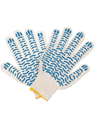 Перчатки х/б, ПВХ покрытие, волна, 10 класс вязки, 5 нитей, белая основа, рисунок в ассортименте, Золотая перчатка