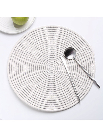 Салфетка сервировочная полимер, 38 см, круглая, спираль, серая, Y4-9632