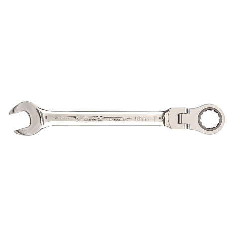 Ключ комбинированный трещоточный, 18 мм, CrV, шарнирный, зерк.хром, Matrix, 14842