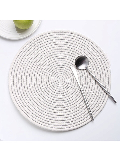 Салфетка сервировочная полимер, 38 см, круглая, спираль, серая, Y4-9632
