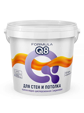 Краска водно-дисперсионная, Formula Q8, акриловая, для потолков, матовая, белая, 1.4 кг