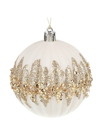 Елочный шар 3 шт, белый с золотом, 8 см, пластик, SYQC- 0124148
