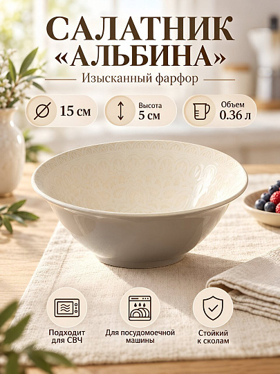 Салатник фарфор, круглый, 15х5 см, 0.36 л, Альбина, МФК, MFK20803