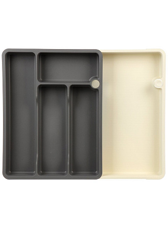 Лоток для столовых приборов раздвижной, серый, Бытпласт, Phibo, 434231811