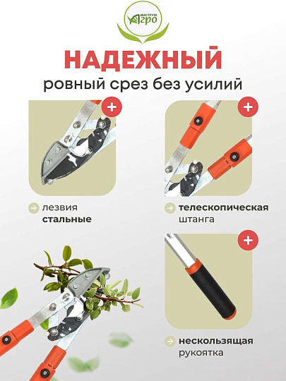 Ножницы садовые для кустарников, 450 мм, с овальными ручками, Инструм-Агро, НКТО S331A-В, телескопическая штанга, 010145