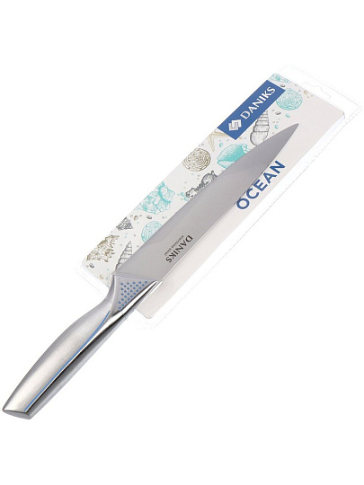 Нож кухонный Daniks, Ocean, разделочный, нержавеющая сталь, 20 см, рукоятка нержавеющая сталь, YW-A429B-SL