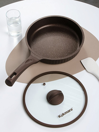 Сковорода литой алюминий, 26 см, антипригарное покрытие, Kukmara, Stella, мокко, крышка стекло, ссм261а