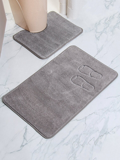 Набор ковриков для ванной и туалета, 2 шт, 0.5х0.8, 0.4х0.5 м, полиэстер, серый, Silvano, Ножки, Y4-11480