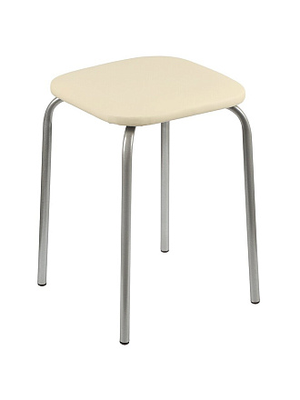 Табурет 310х310х435 мм, кремовый/серебро, сиденье квадратное, экокожа, на 4-х металлических опорах, Классик