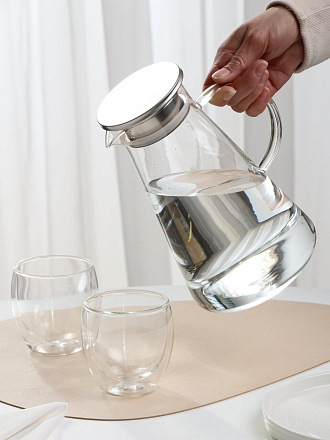 Кувшин стекло, 1.2 л, с крышкой, ТМ Глория, Bonjart, 27042, 2 стакана 250 мл