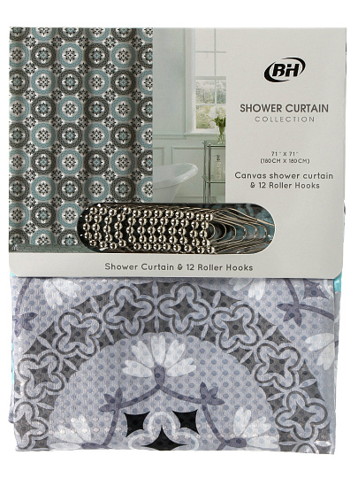 Штора для ванн 180х180 см, ПЭ, Серые круги, Y4-11133