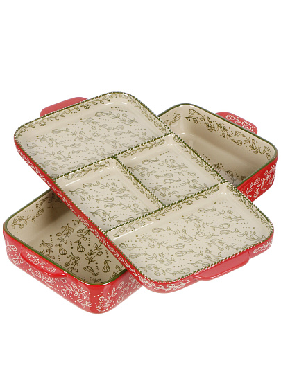 Форма для запекания керамика, 43х20х8.5 см, прямоугольная, Ветви на красном, B010431