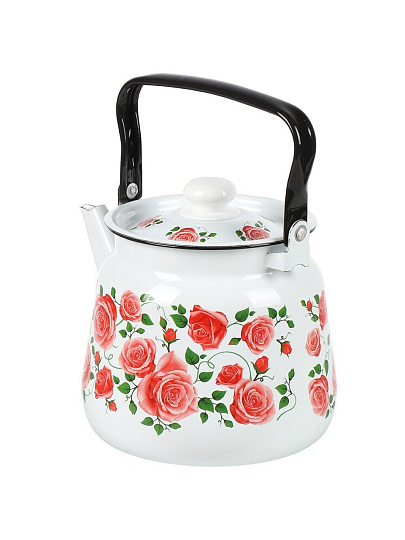 Чайник сталь, эмалированное покрытие, 3.5 л, с кнопкой, Сибирские товары, Роза плетистая, белый, С2716.37*88