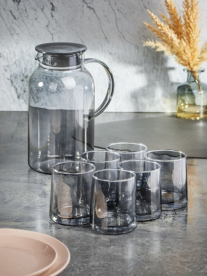 Набор для горячих и холодных напитков боросиликатное стекло, 7 предметов, кувшин 1.8 л, 6 стаканов 240 мл, Графитовый туман, B050170
