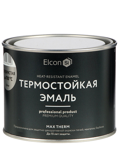 Эмаль Elcon, термостойкая, быстросохнущая, кремнийорганическая, матовая, серебристая, 0.4 кг, 700°С