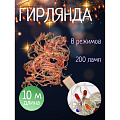 Гирлянда 200 ламп, 10 м, 8 режимов, свет мультиколор, прозрачная, в помещении, сетевая, SY16-143 - фото 4