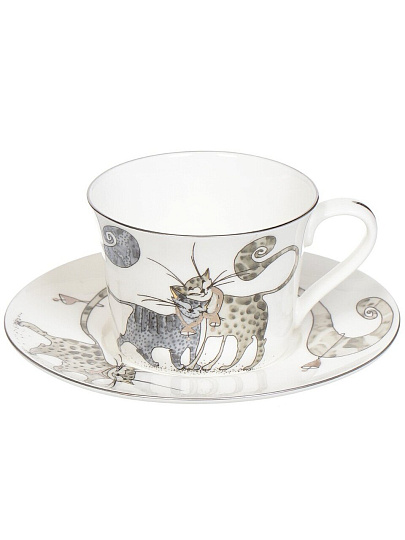 Набор чайный фарфор, 15 предметов, на 6 персон, 200 мл, белый, Lefard, Котики, 264-295, подарочная упаковка