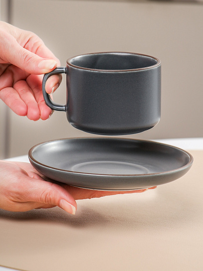 Набор чайный керамика, 12 предметов, на 6 персон, 220 мл, графит, Монохром, B060506