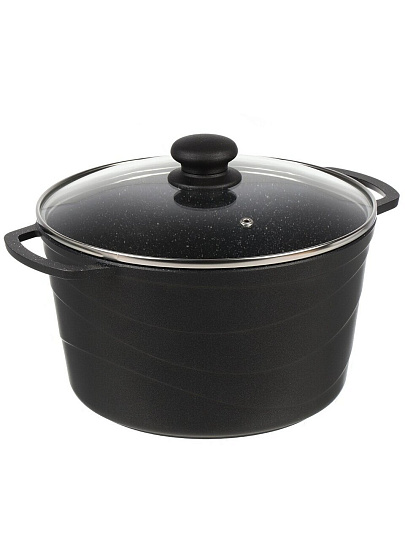 Кастрюля алюминий, антипригарное покрытие, 5 л, крышка стекло, Нева Металл Посуда, Гранит, L186650i, индукция