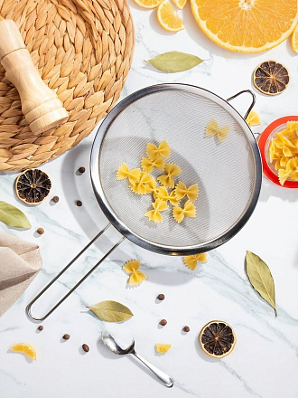 Сито металл, 22 см, с ободком и ручкой, Y4-3068