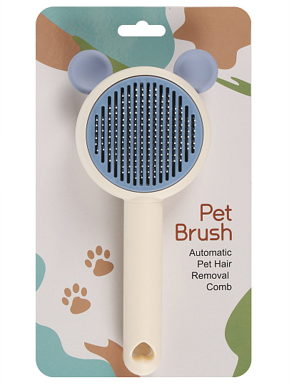 Щетка для вычесывания животных самоочищающаяся, с ушками, 20Х8.5 см, в ассортименте, Y4-11404