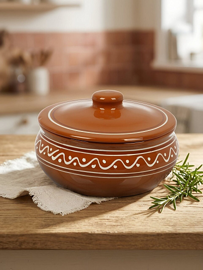 Пельменница керамика, 19х12 см, 1.25 л, коричневая, Псковский Гончар, Орнамент, ПГ022-00087850