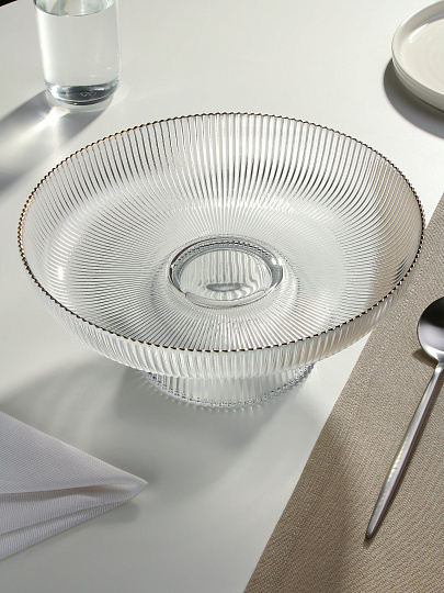 Ваза для фруктов, стекло, 26х10.5 см, с золотой отводкой, Грани, Y4-8758