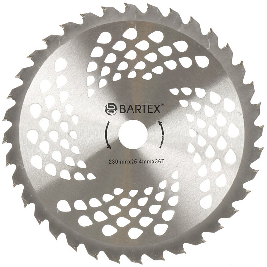 Нож для триммера 36 зубьев, 230 мм, посадочный диаметр 25.4 мм, 1.6 мм, Bartex, TBS40 P, с твердыми напайками