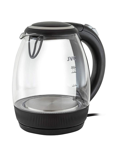 Чайник электрический JVC, JK-KE1516, черный, 1.7 л, 2200 Вт, скрытый нагревательный элемент, стекло