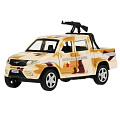 Машина детская Технопарк, Uaz Pickup, 12 см, военный с пулеметом, металл, PICKUP-12MIL-ARMBN, песочная