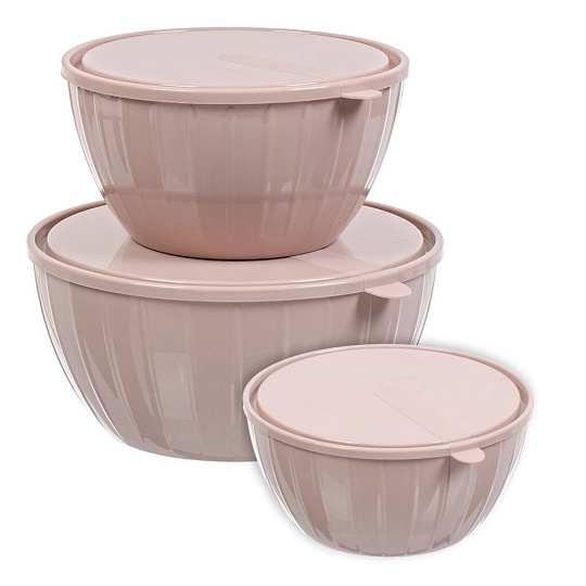 Салатник пластик, круглый, 3 шт, 5, 2.8, 1.7 л, с крышкой, Vanilla, Sugar&amp;Spice, SE187112005, латте