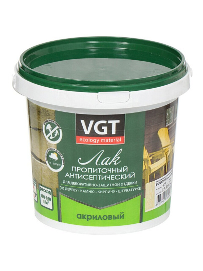 Лак VGT, антисептик, полуглянцевый, акриловый, бесцветный, для внутренних и наружных работ, 0.9 кг