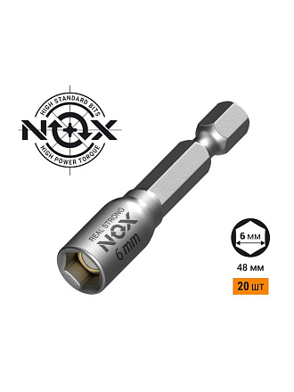 Ключ-насадка для кровельных саморезов, Nox, 6х48 мм, магнитный адаптер