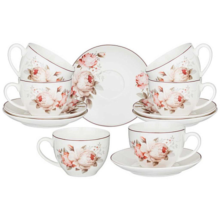 Набор чайный фарфор, 12 предметов, на 6 персон, 300 мл, Lefard, Мэрибель, 87-278, подарочная упаковка