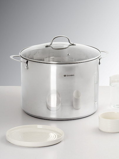 Кастрюля нержавеющая сталь, 18 л, крышка стекло, Daniks, Профессионал, GS-01338-32HCA -18L, индукция