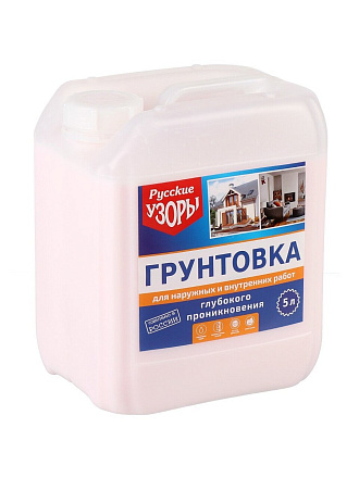 Грунтовка водно-дисперсионная, акриловая, Русские узоры, глубокого проникновения, для внутренних и наружных работ, 5 л