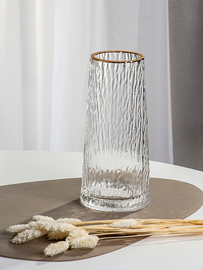 Ваза стекло, настольная, 24х8 см, Лед, Y4-11067, с золотой отводкой, прозрачная