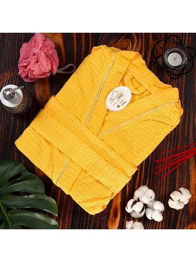 Халат унисекс, вафельный, 100% хлопок, желтый, XL-XXL, 52-54, Barkas, AI-0904003